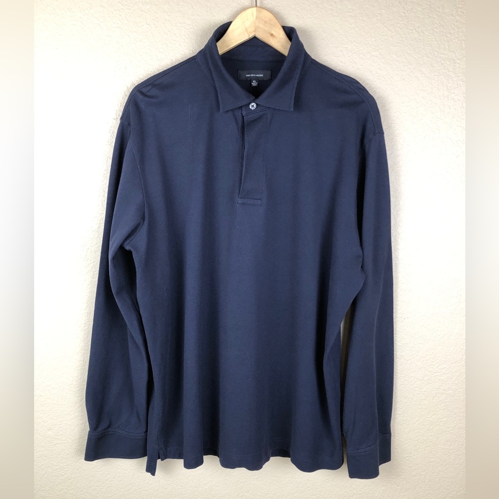 Saks Fifth Avenue Navy Long Sleeve Polo. Size- XL